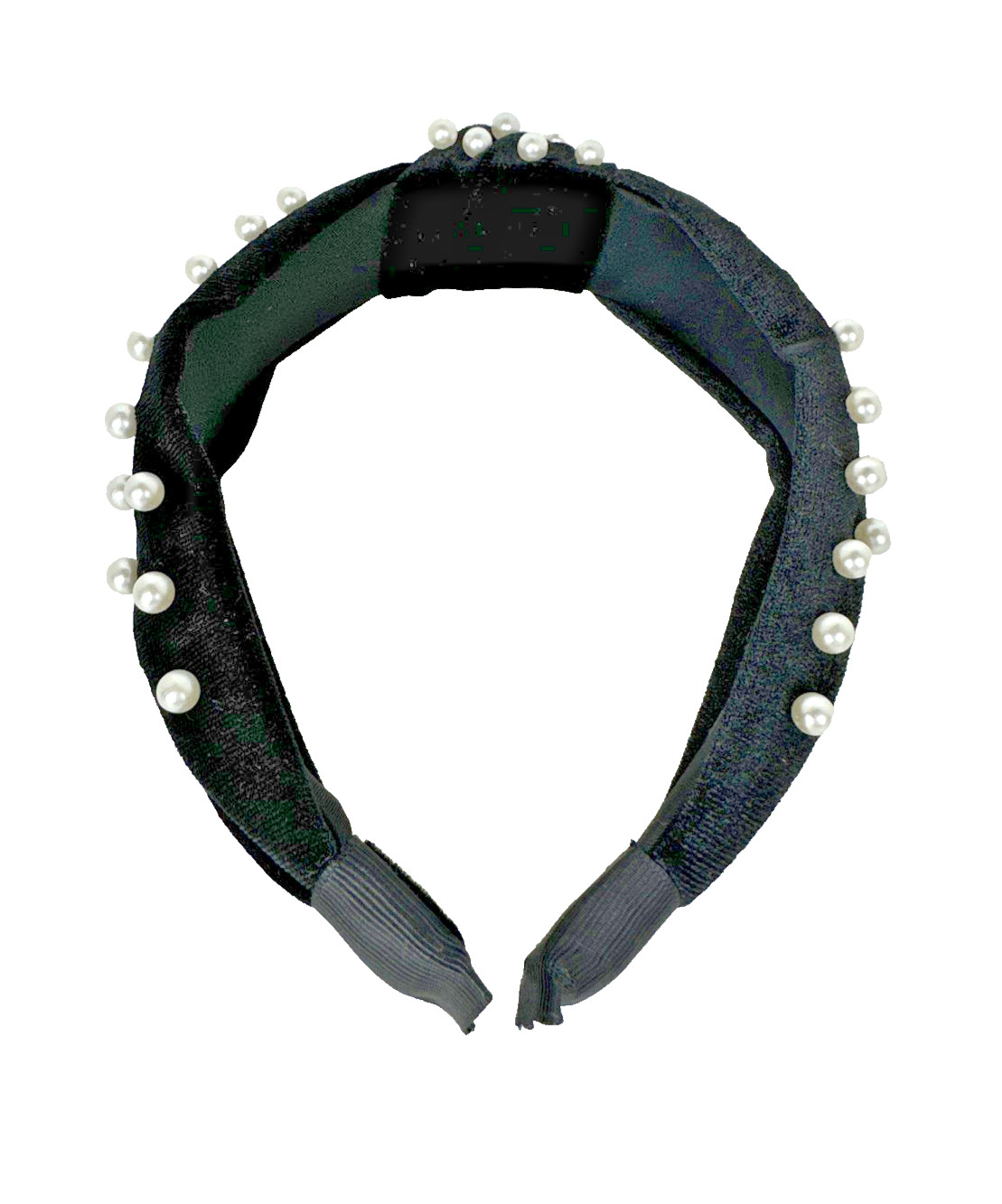 Black Velvet Elegant Top Knot Headband With Faux Pearls 4.5”