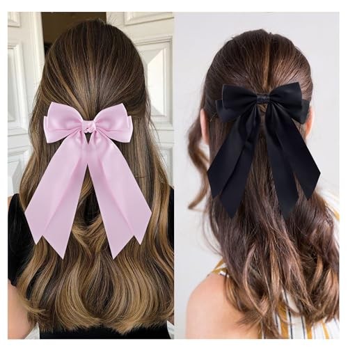 6Pcs Bow Hair Ties Non-Damage Ponytail Holders Hair Bows White/Pink/Red/Black