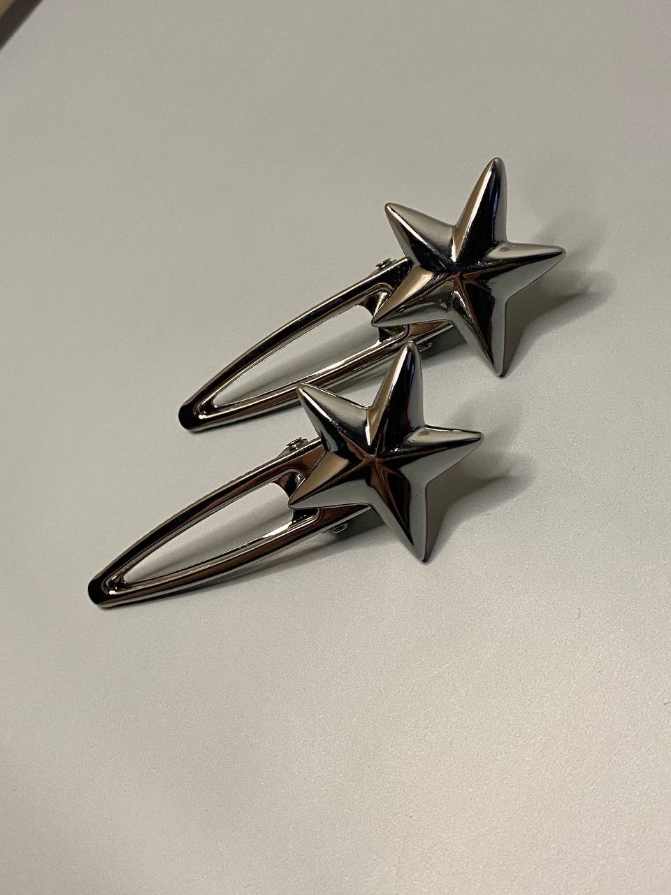 Rare Yves Saint Laurent Silver Star Hair Clips 3cm