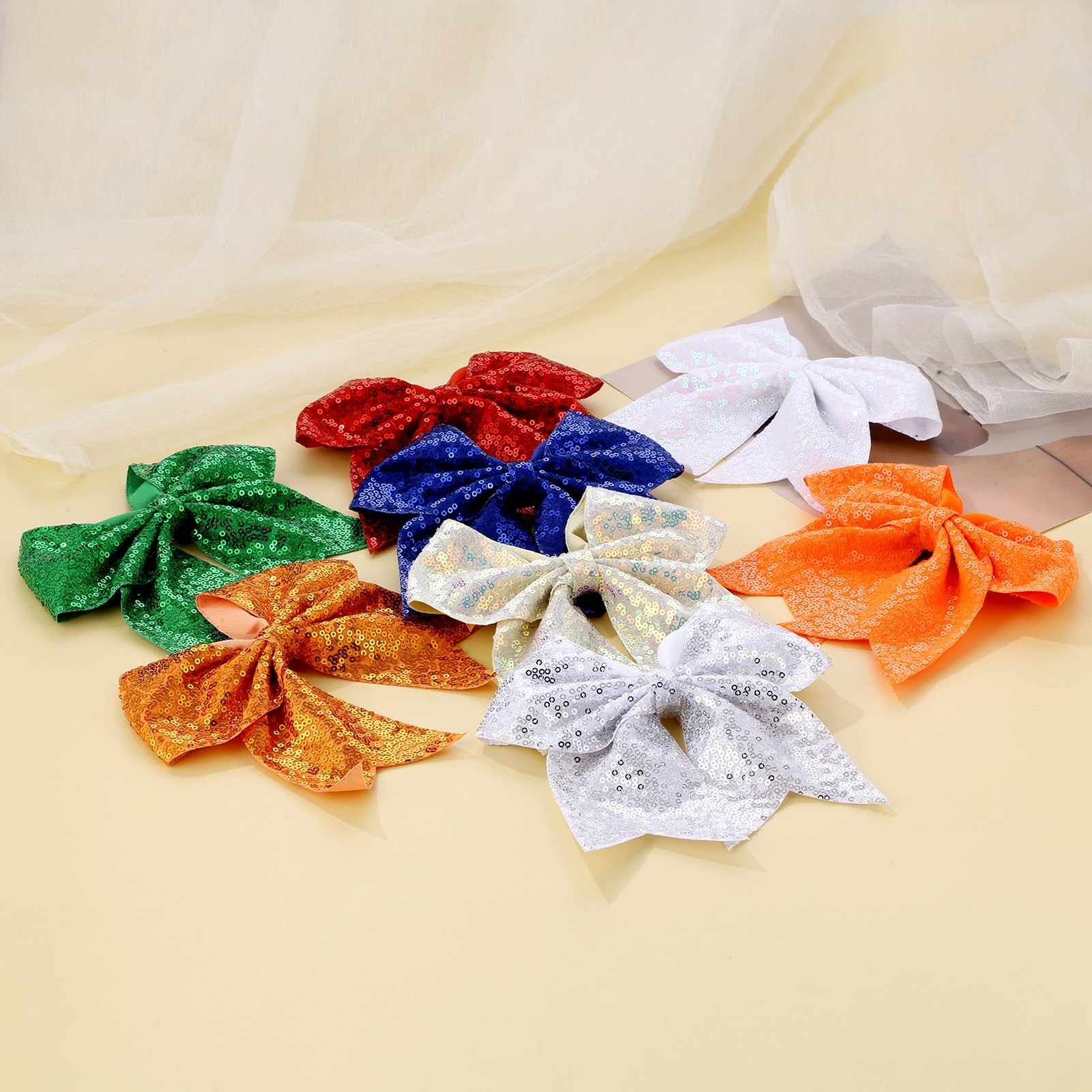 Large 7 Inch Christmas Red Glitter Bow Clip Sequin Bling Party Hair Accessories