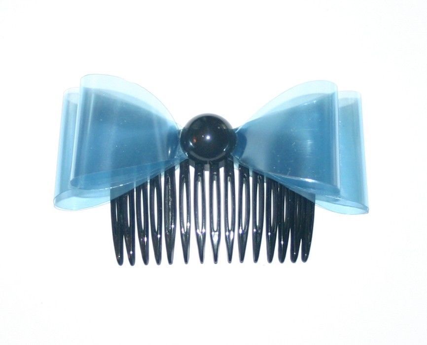 Women Girls Large Bow Plastic Hair Side Comb Pastel Color Vintage Made in France