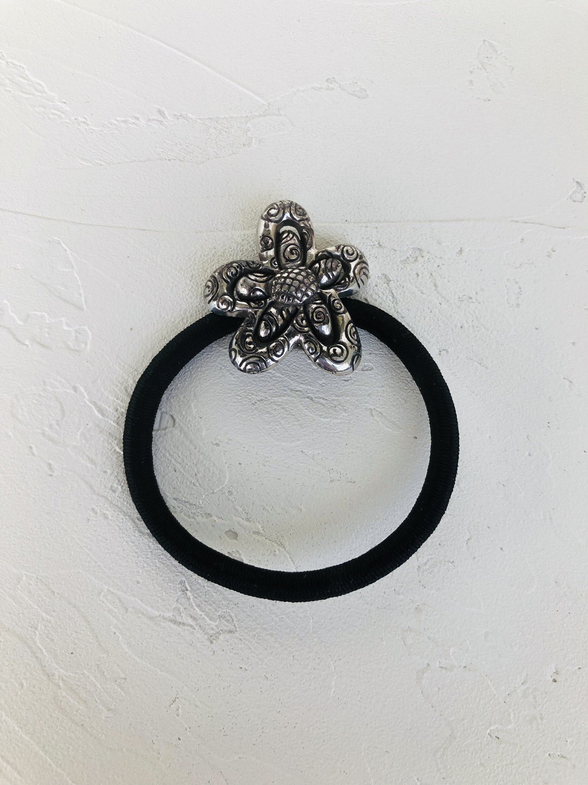 Brighton Hair Tie Elastic Flower Swirl Accent Black Silver