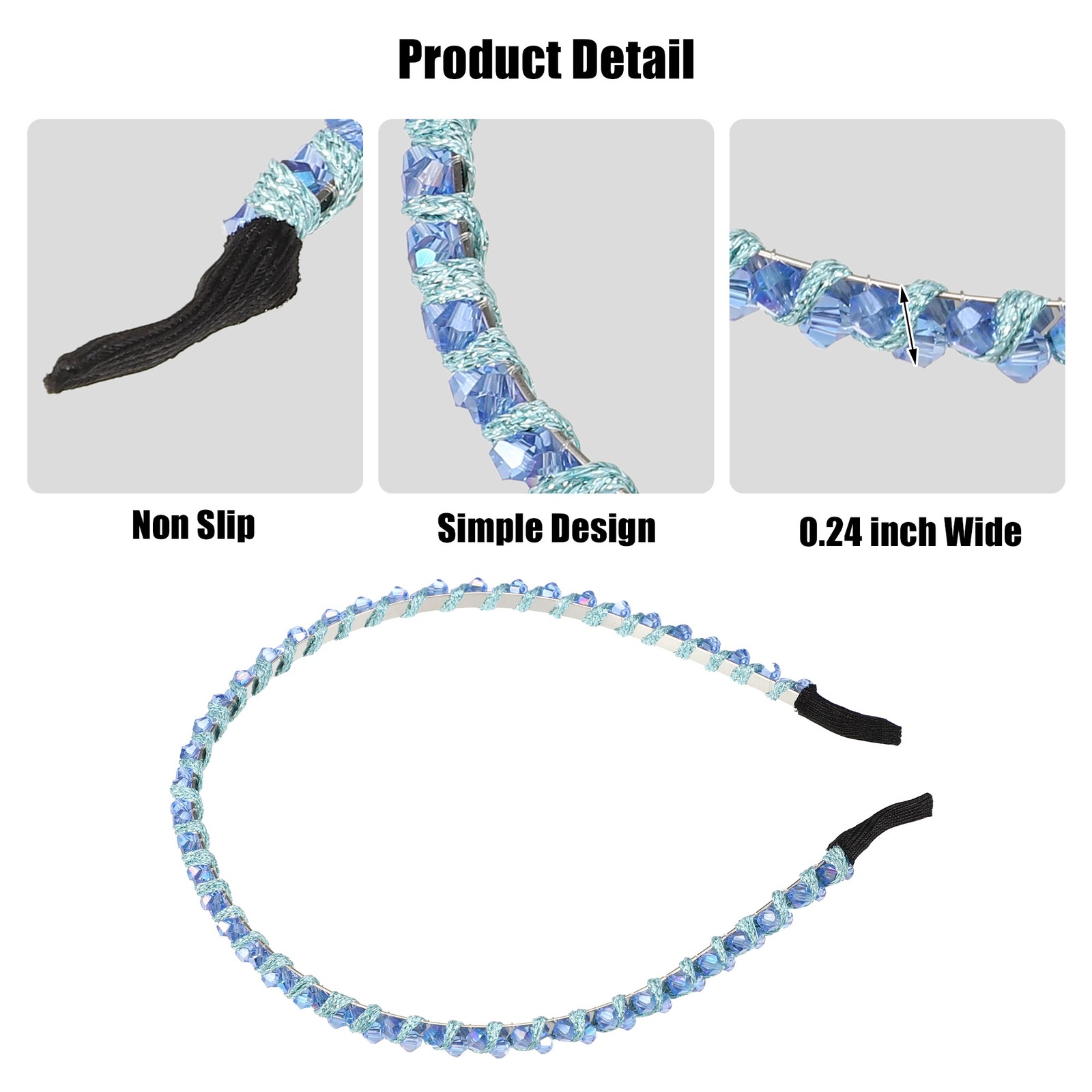 Pieces of 1 Rhinestone Hair Hoop Headband Hairband for Women 0.24 In Wide Blue