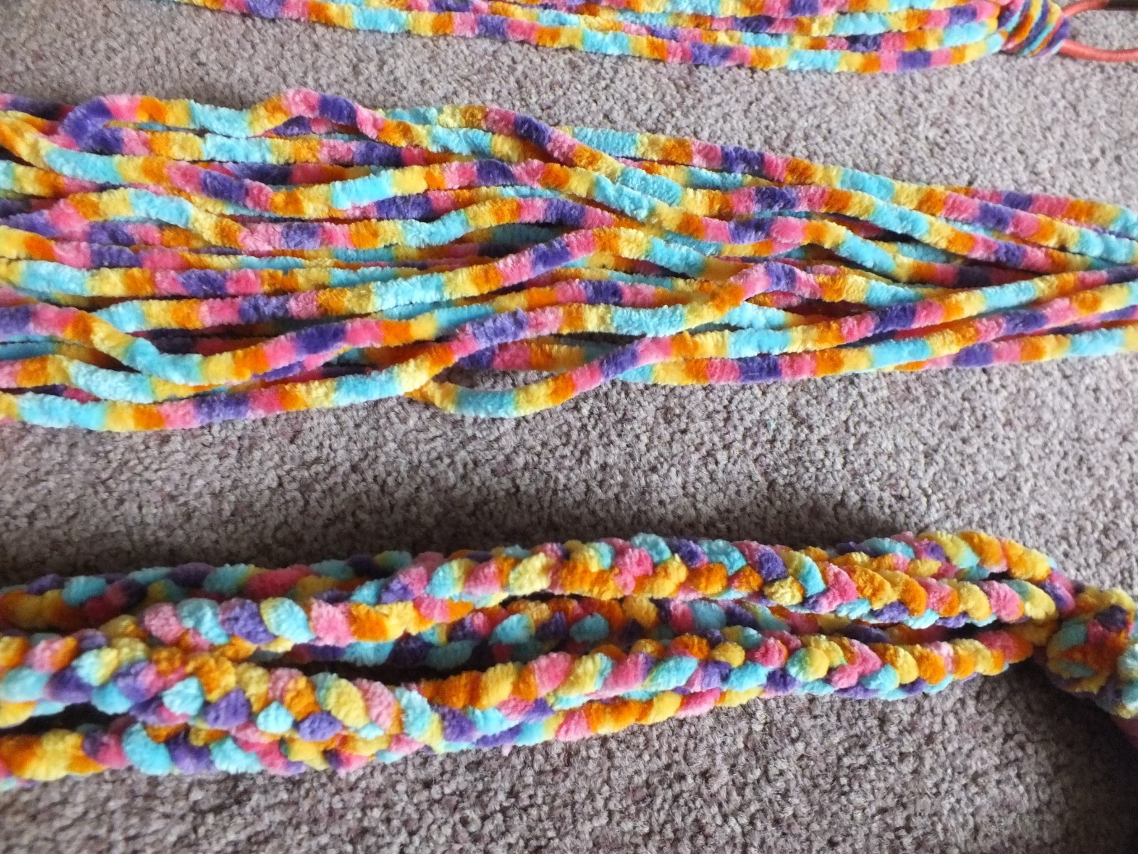 New Handmade Fairy Braid Set 2 Pony Tail Necklace Bold Pastels Thick Yarn