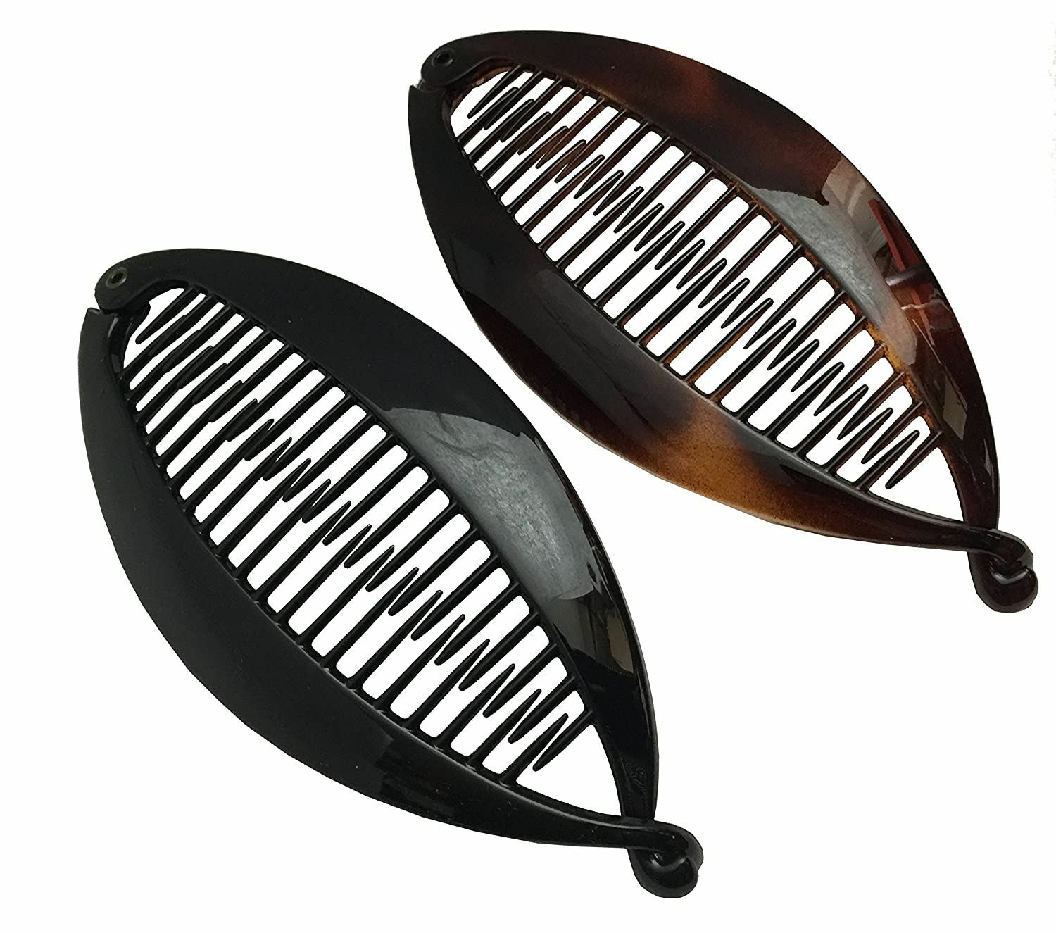 Parcelona French Flat Fat Fish Set of 2 Shell and Black Large Banana Hair Clips