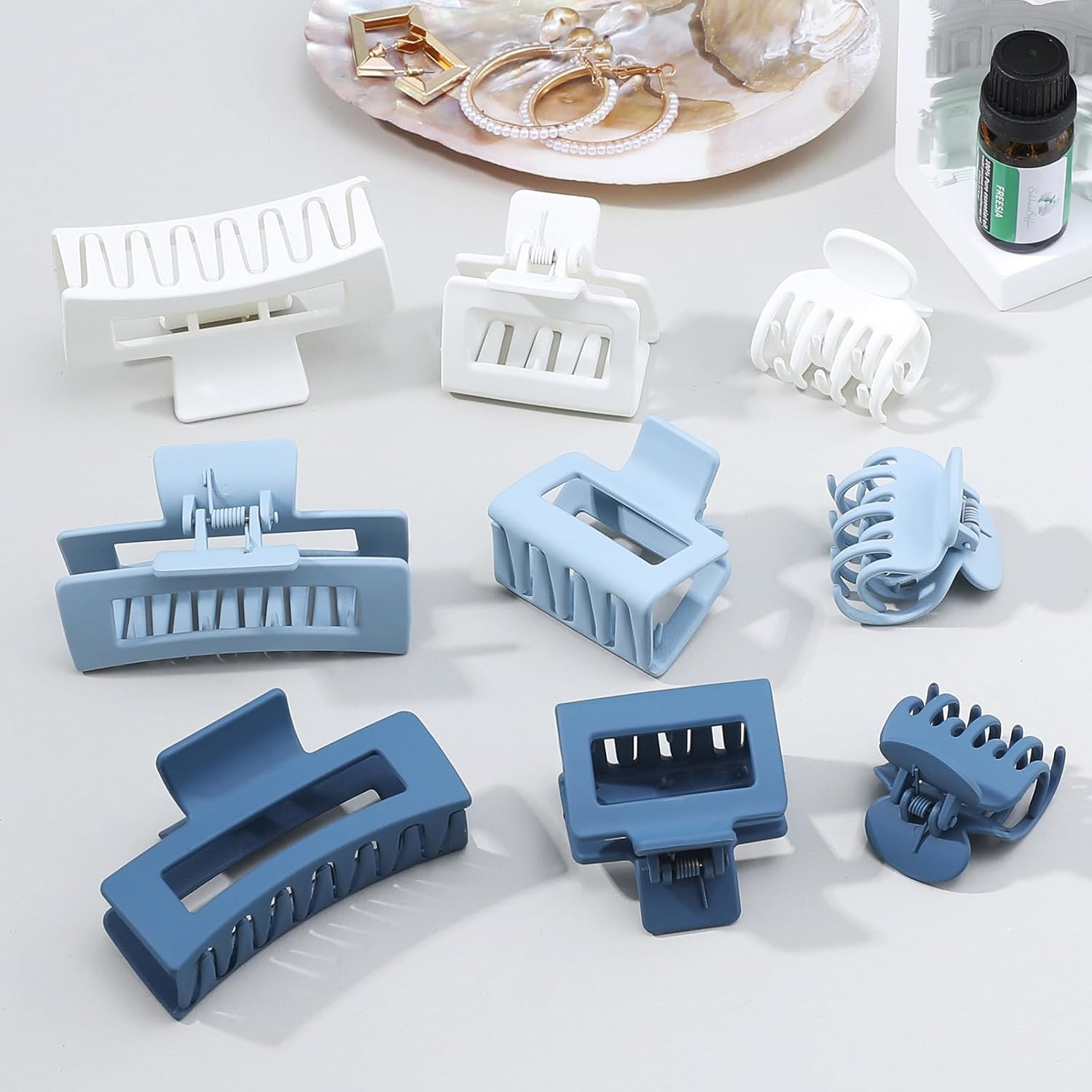 3 Style Blue Hair Claw Clips Set – 9 pcs Medium Rectangle and Square Clips