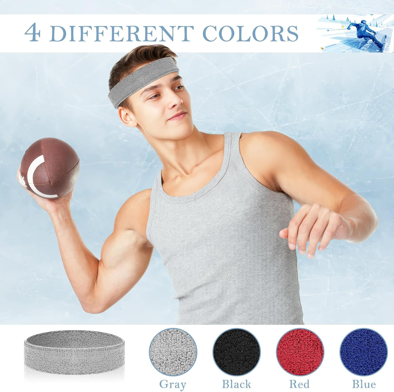 4 Pack Headbands for Men, Sweat Bands Headbands Men & Women, Cotton Terry Sweat