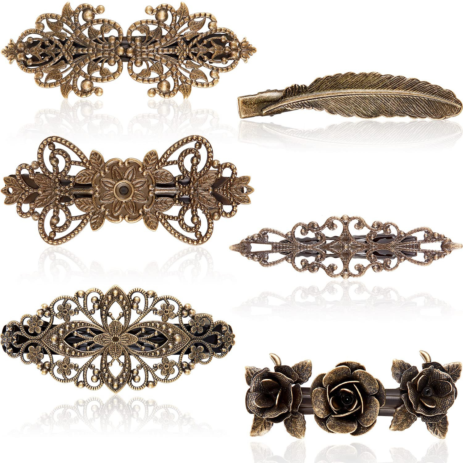 WILLBOND 6 Pieces Vintage Hair Barrettes for Women Retro French Flower Hair Clip
