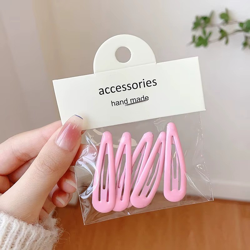 5PCS Waterdrop Shape Hair Clips Candy Color Girls Bangs Clip Metal Snap Hairpins