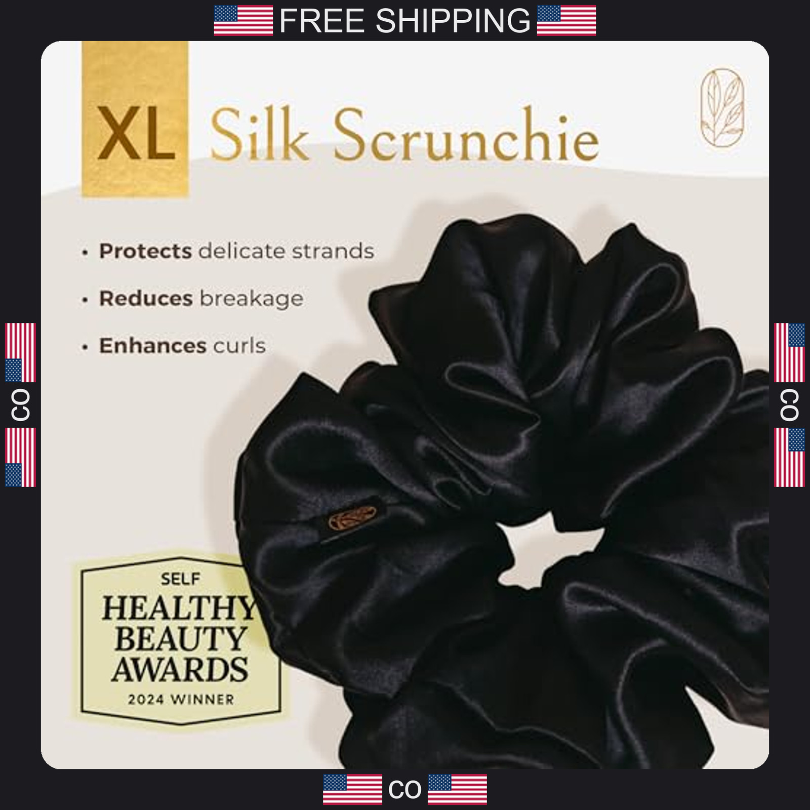 Silk Oversized Scrunchies for Curly Thick Hair Black