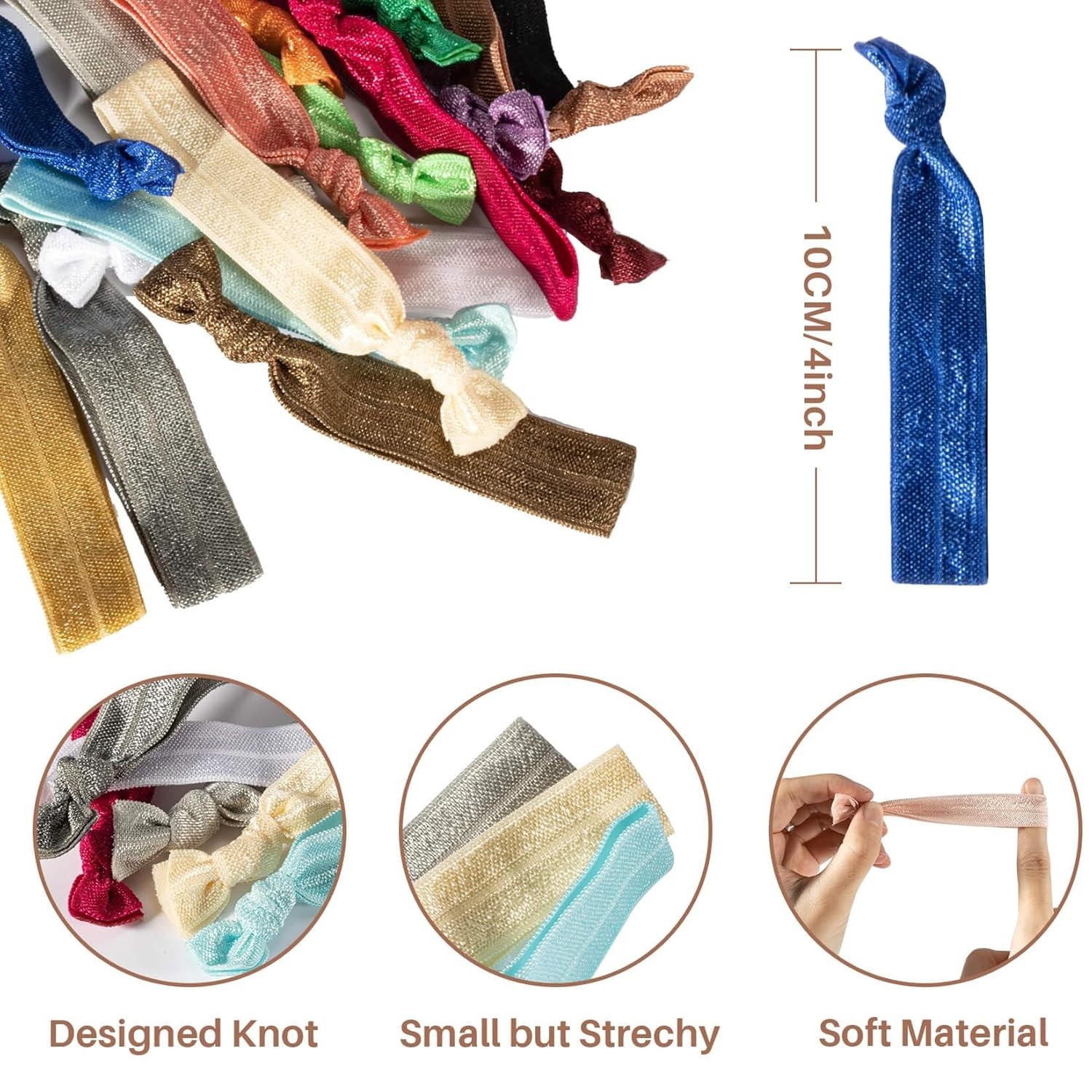 100 PCS Elastic No Crease Soft Ribbon Hair Ties – 20 Colors for Women and Girls