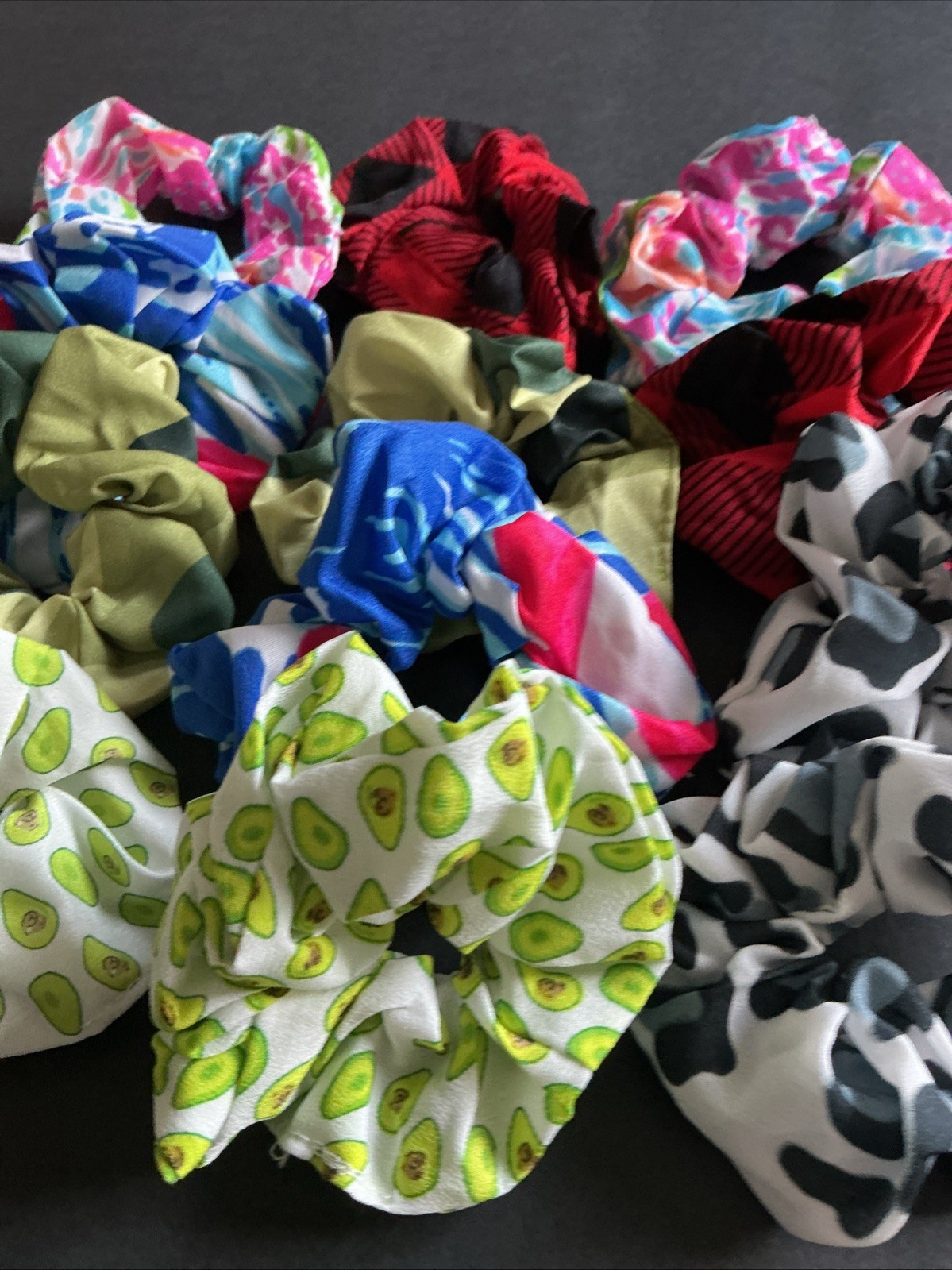 12pc Lot Hair Scrunchies Tween Floral Red Blue Pink Multicolor, Brand New