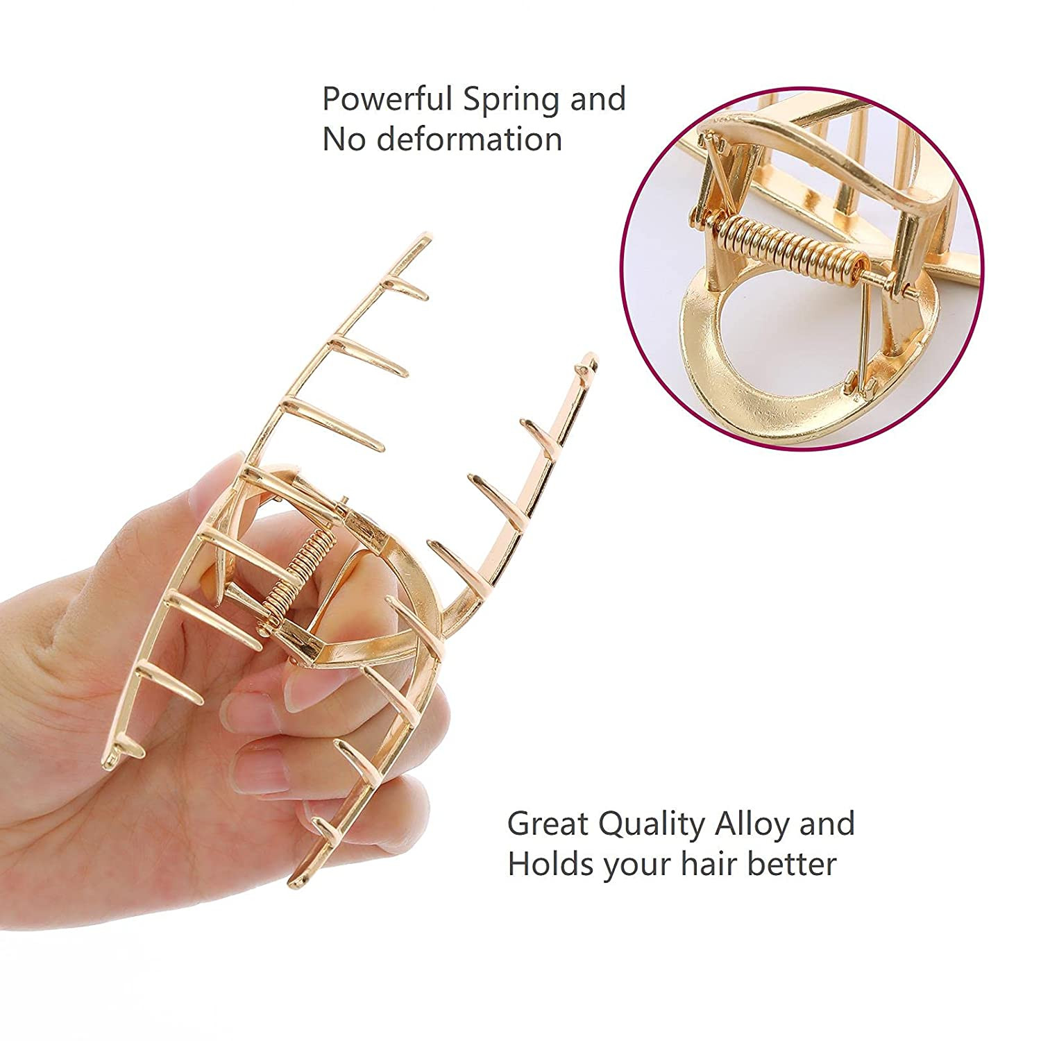 6 Pack Gold Metal Hair Clips – 4 Inch Large Jaw Clips for Women, Strong Hold Hai