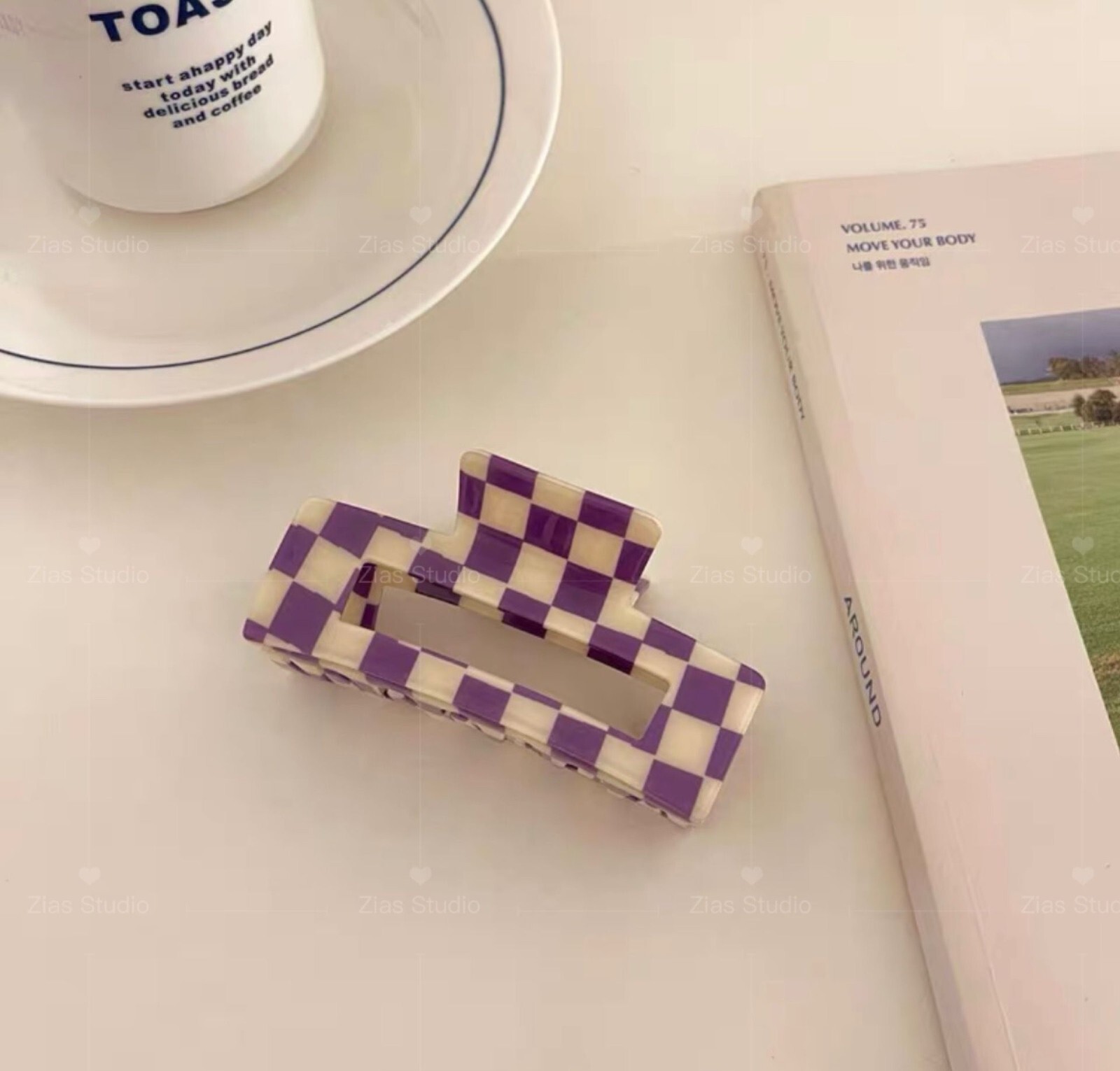 Checkered Hair Claw Clip Large Hair Claw Clips For Thick Hair (10CM)