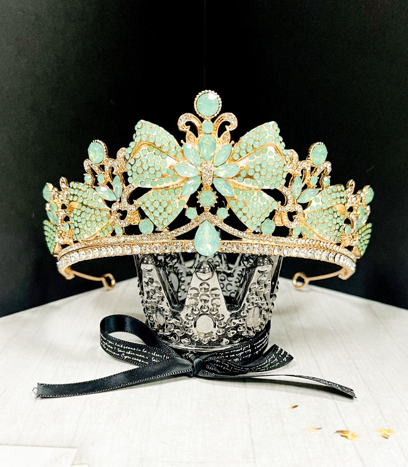 Lime Green Crown, Royal Princess Tiara, Gold Gemstone Crown, Quinceanera Tiara