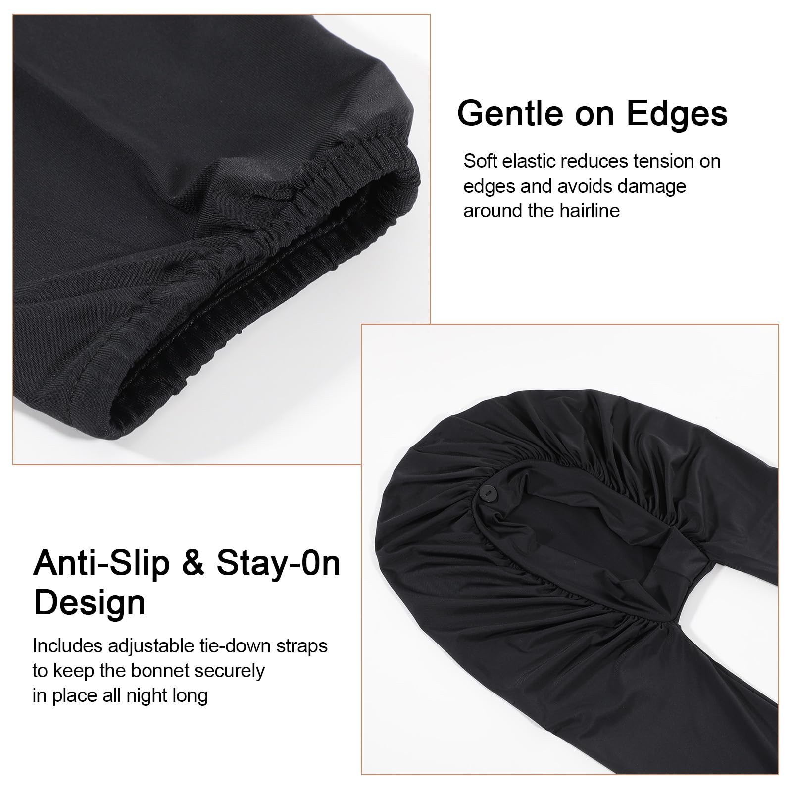 QFGasre Bonnet for Sleeping Long Satin Braids Hair One Size, Black