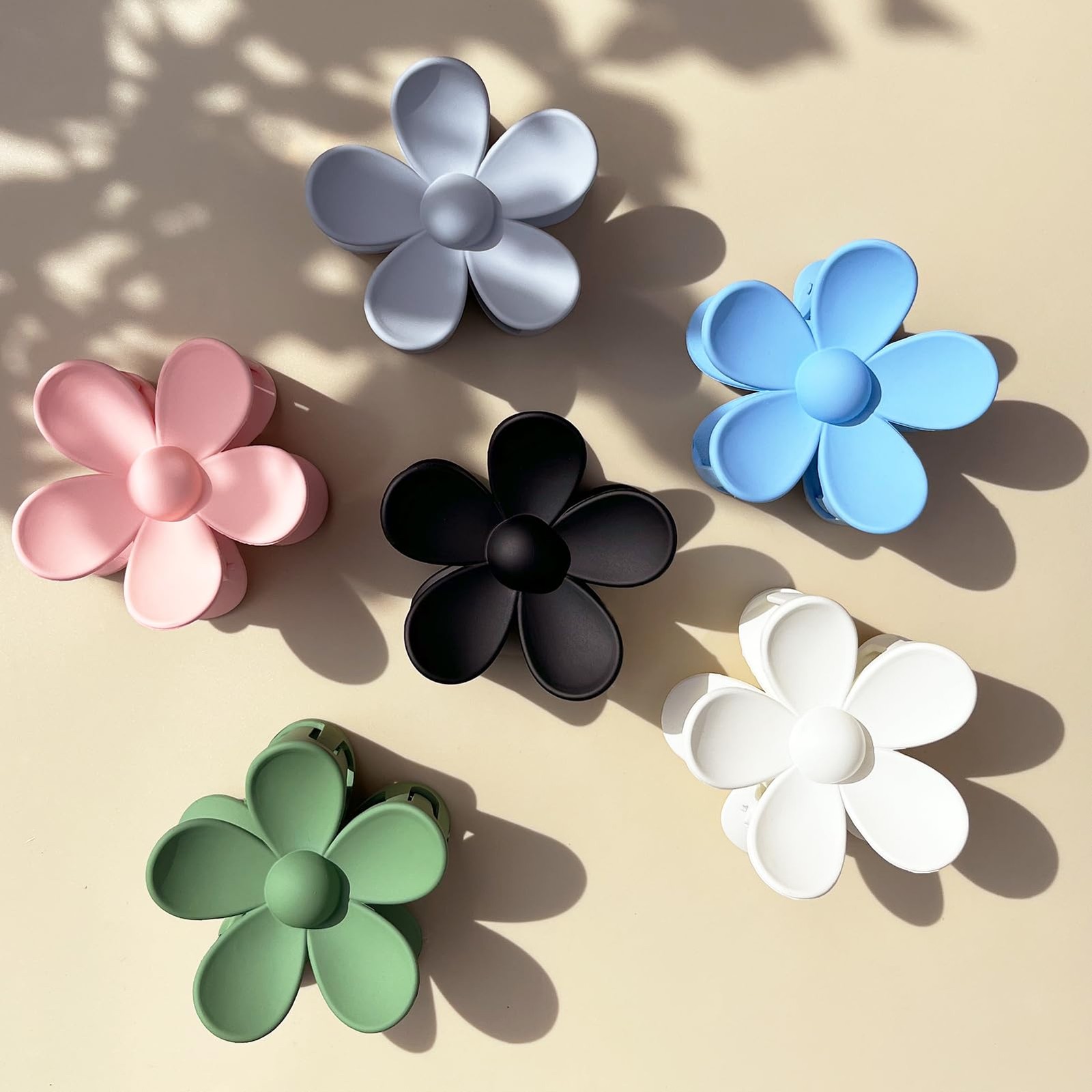 Flower Hair Clips 1 Count (Pack of 6), Black, Blue, Pink, White, Green, Gray