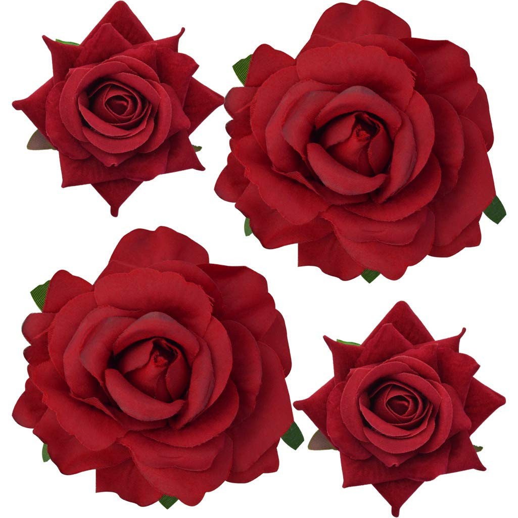 Rose Hair Clip Flower Hairpin Brooch Floral Clips, 4 Pcs Fabric Rose Flowers Hai