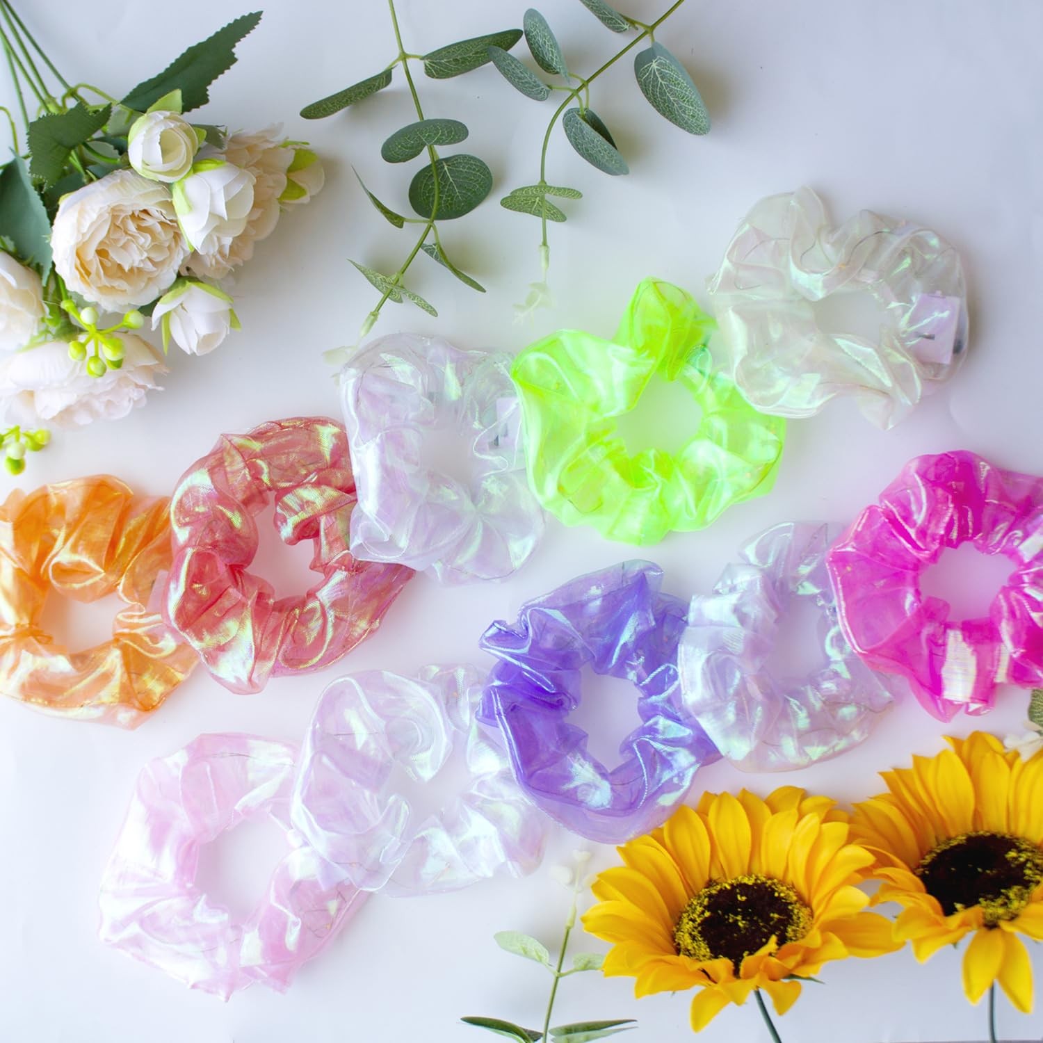 40 PCS LED Light Up Hair Scrunchies Luminous Strands Bands 3 Light Modes