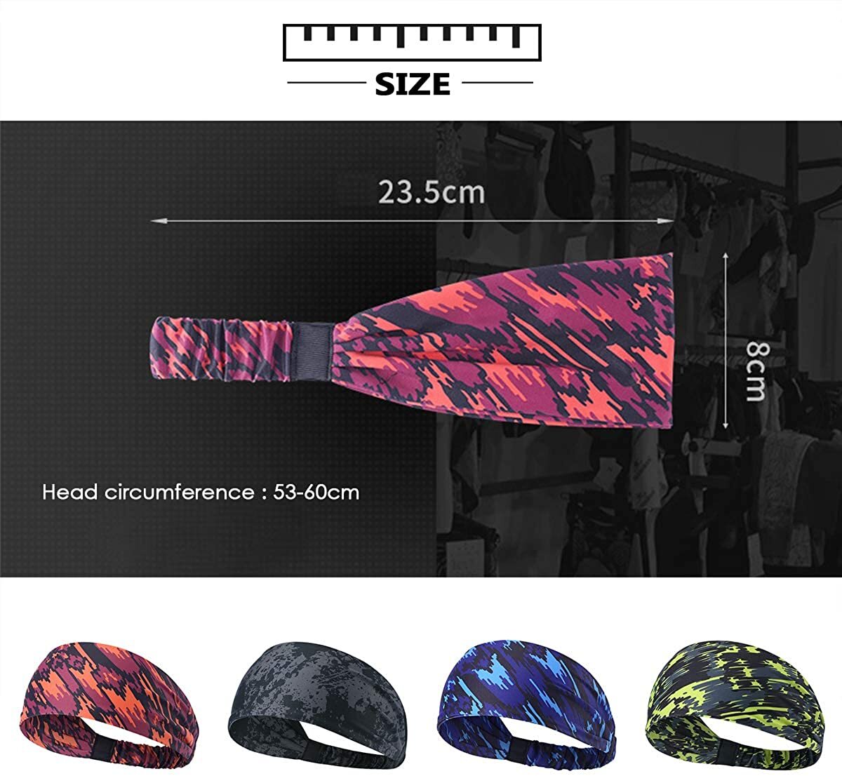 4 Pack Men Women Sweat Bands Headbands Non Slip Breatheable Durable Head Band US