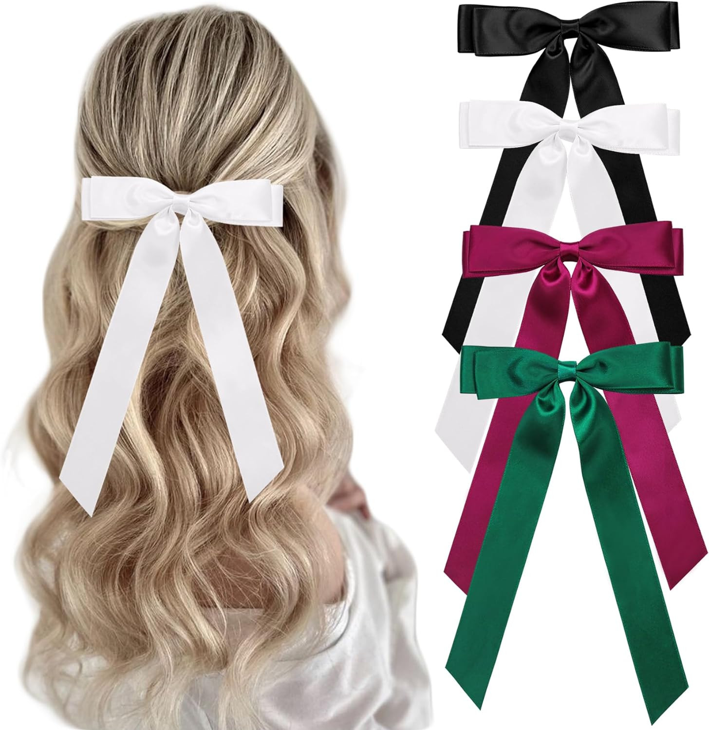 Satin Hair Accessories: 4 PCS Bowknot Barrettes With Long Tails for Women