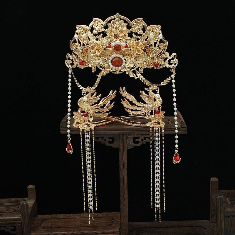 Ancient Chinese Hanfu Headdress Phoenix Hair Crown Hairpin Full Set Fairy Tassel