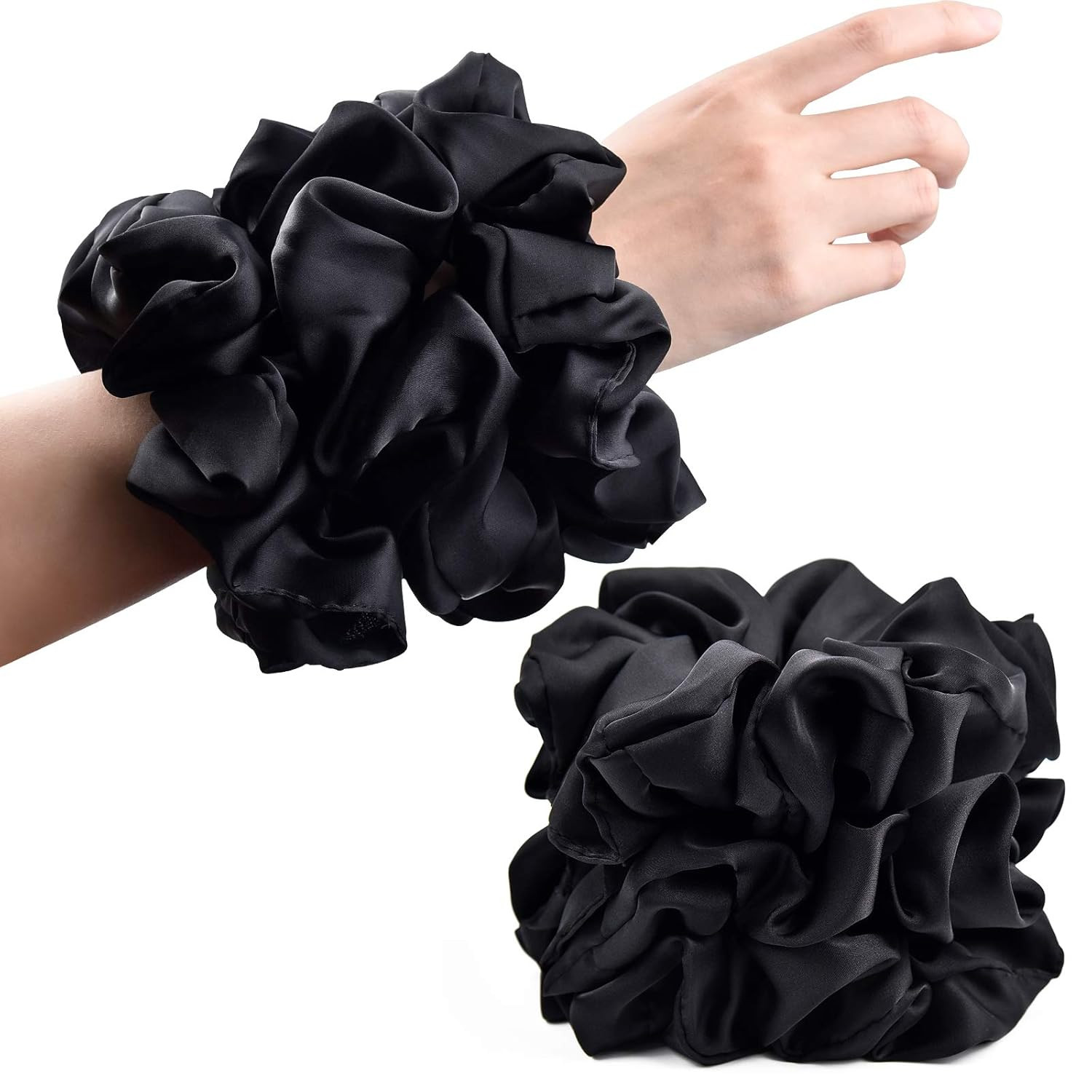 Black Big Scrunchies for Women 6.3Inches Large Scrunchie Satin Oversized Silk Th