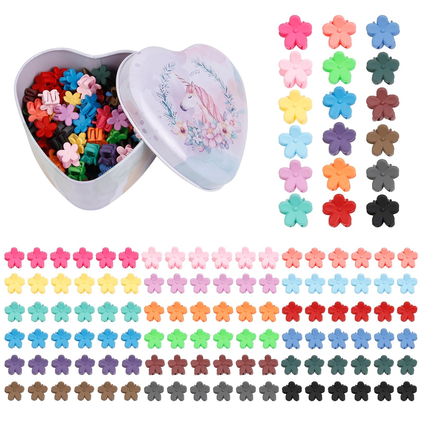 Mini Flower Hair Clips Colorful Small Claw Cute Accessories 108 PCS
