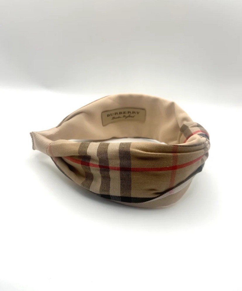 Burberry Signature Knotted Headband in Beige Nova Check