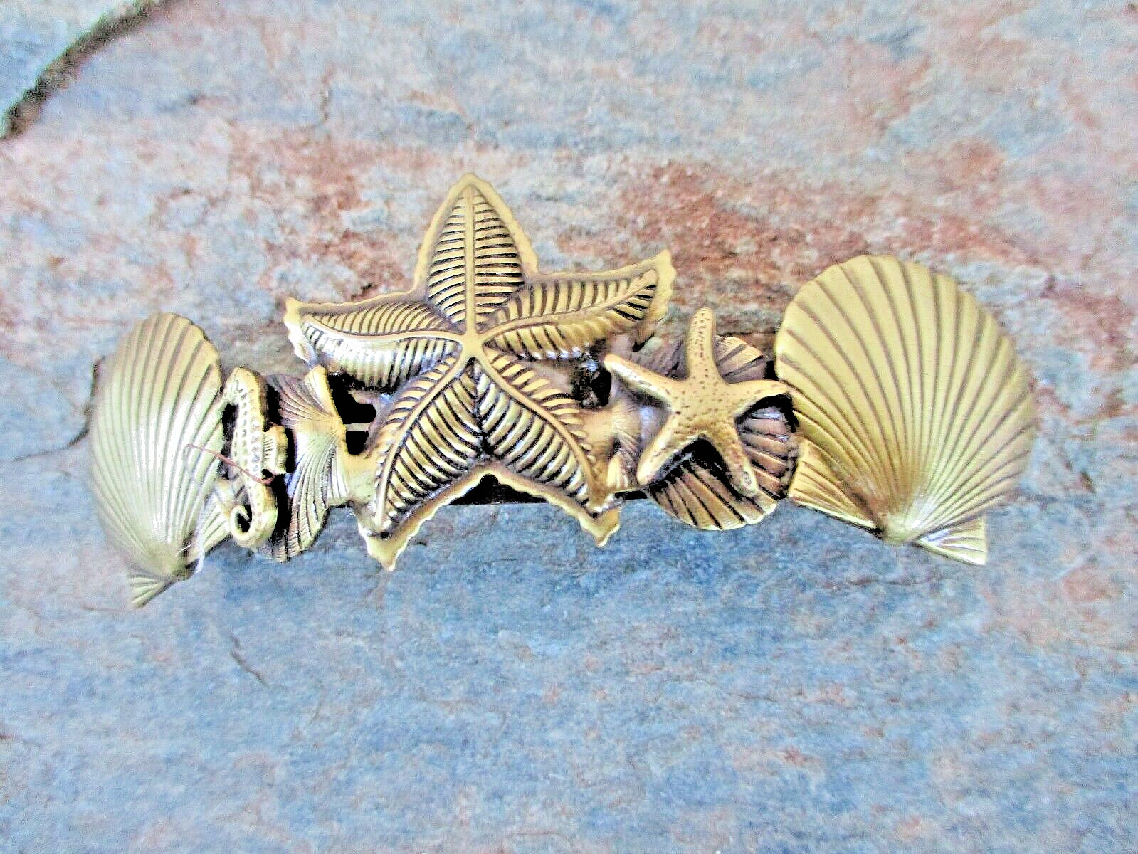 Shell Starfish Brass French Clip Hair Barrette 80MM Clip Made in USA 6052B