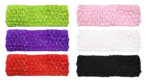 80s Crochet Headbands 6Pcs Colorful Retro Stretch Knitted Hair Mixed Color