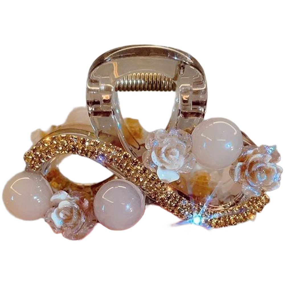 Medium 6cm Hair Claw Clip for Women Korean Style Flower Pearl Acrylic Hairpin