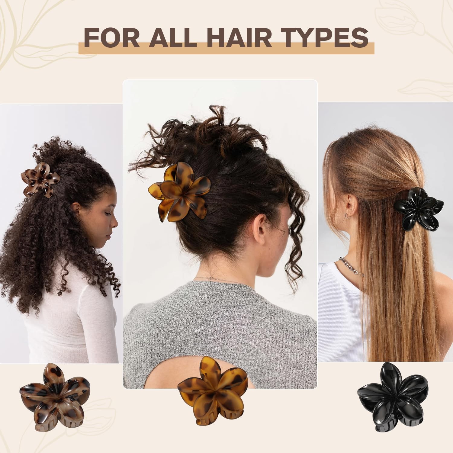 6 PCS Flower Hair Clips for Women, 1 Count (Pack of 6), Tortoise Shell