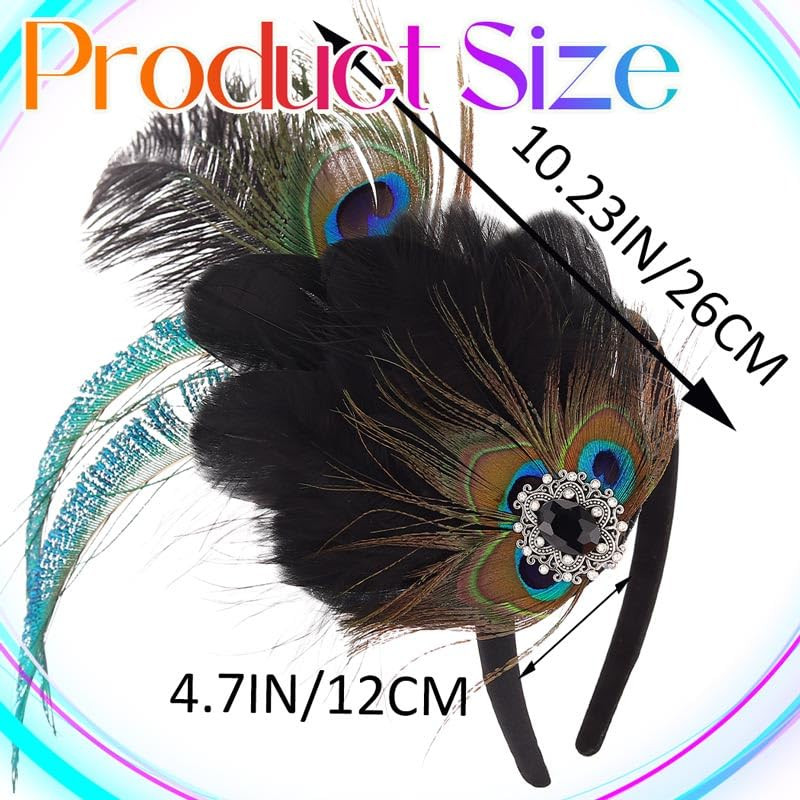 Peacock Feather Headbands Black 1920s Fascinators Hairbands Vintage 20s Hair Ac