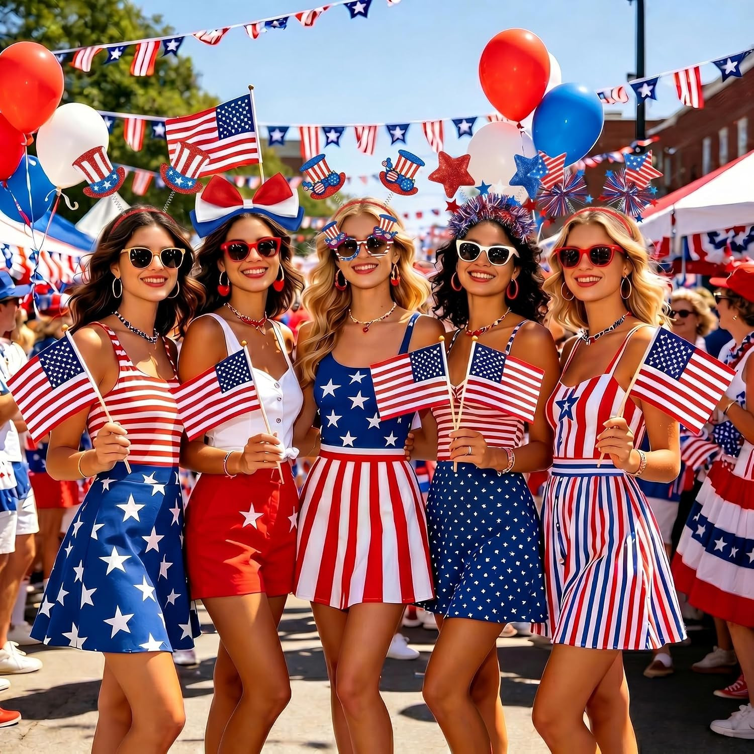 8Pcs 4Th of July Headbands, Patriotic Red White Blue USA Flag Star Headband Deco