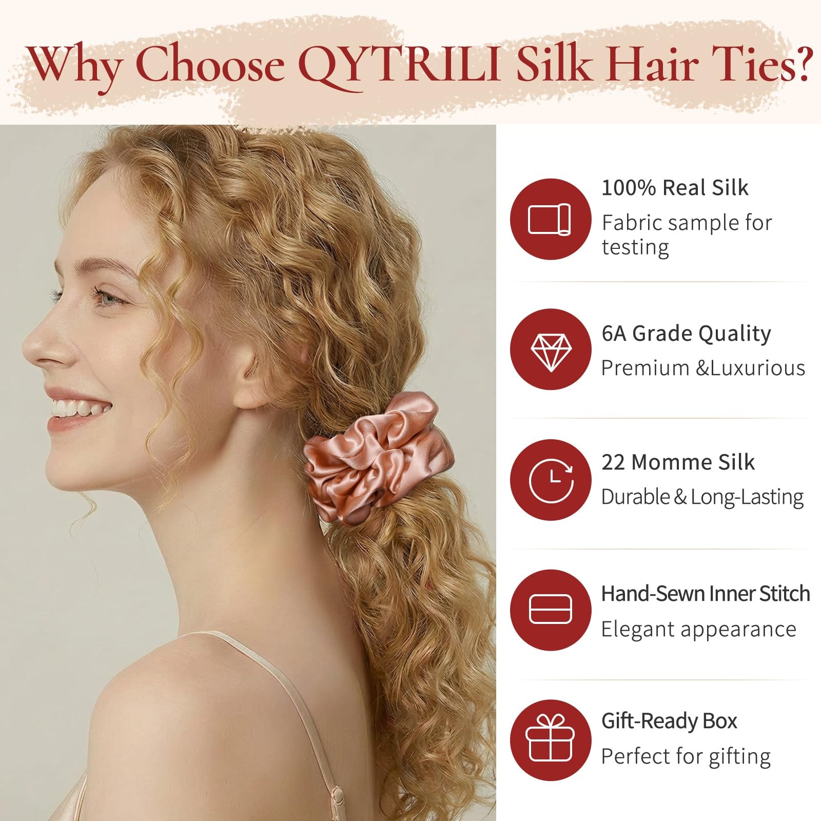 QYTRILI Silk Scrunchie 1.4″ Medium Wide 6A 22 Momme 100% Mulberry Silk Hair T…