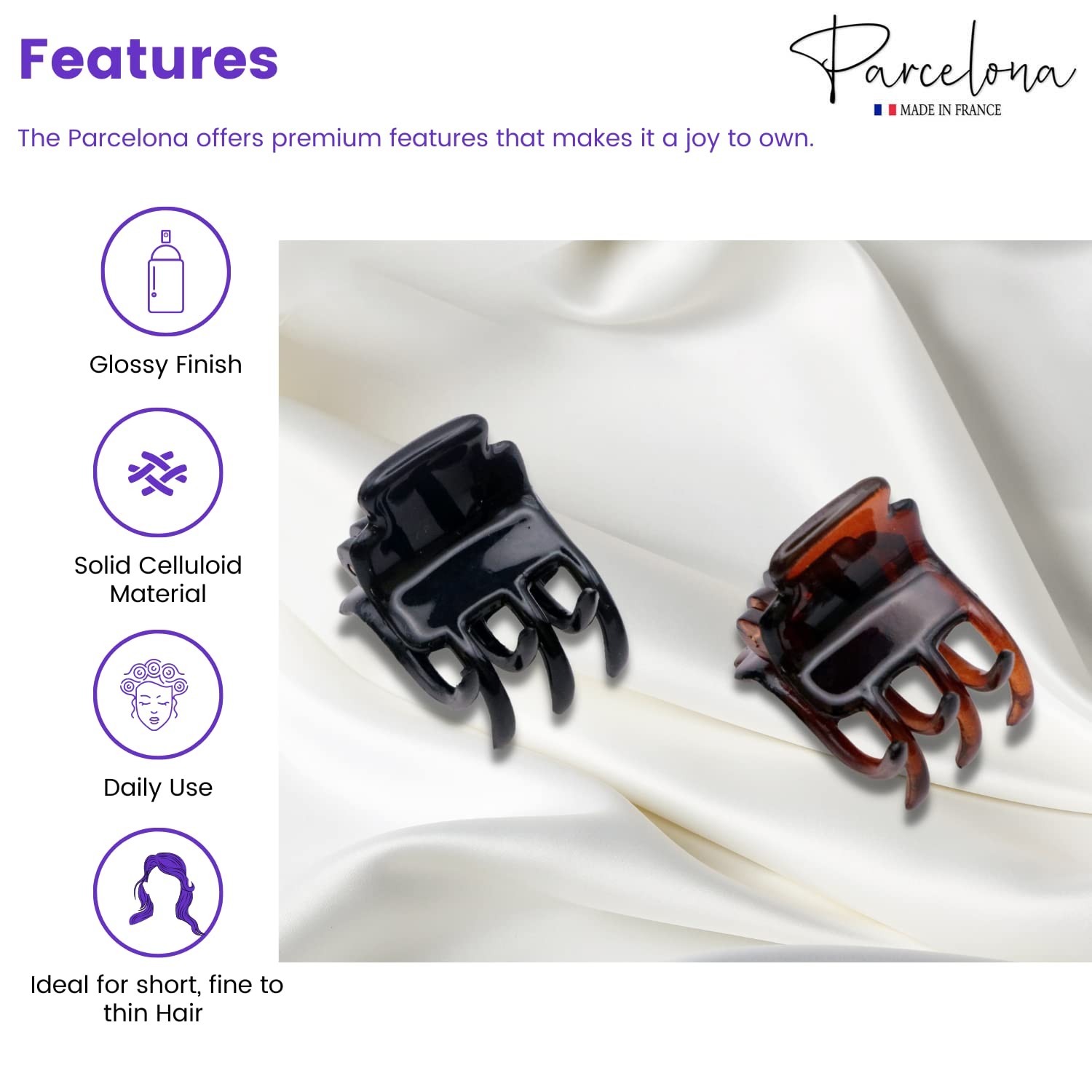 Parcelona French Glossy Square Very 1 Count (Pack of 2), Black-Tortoise Shell