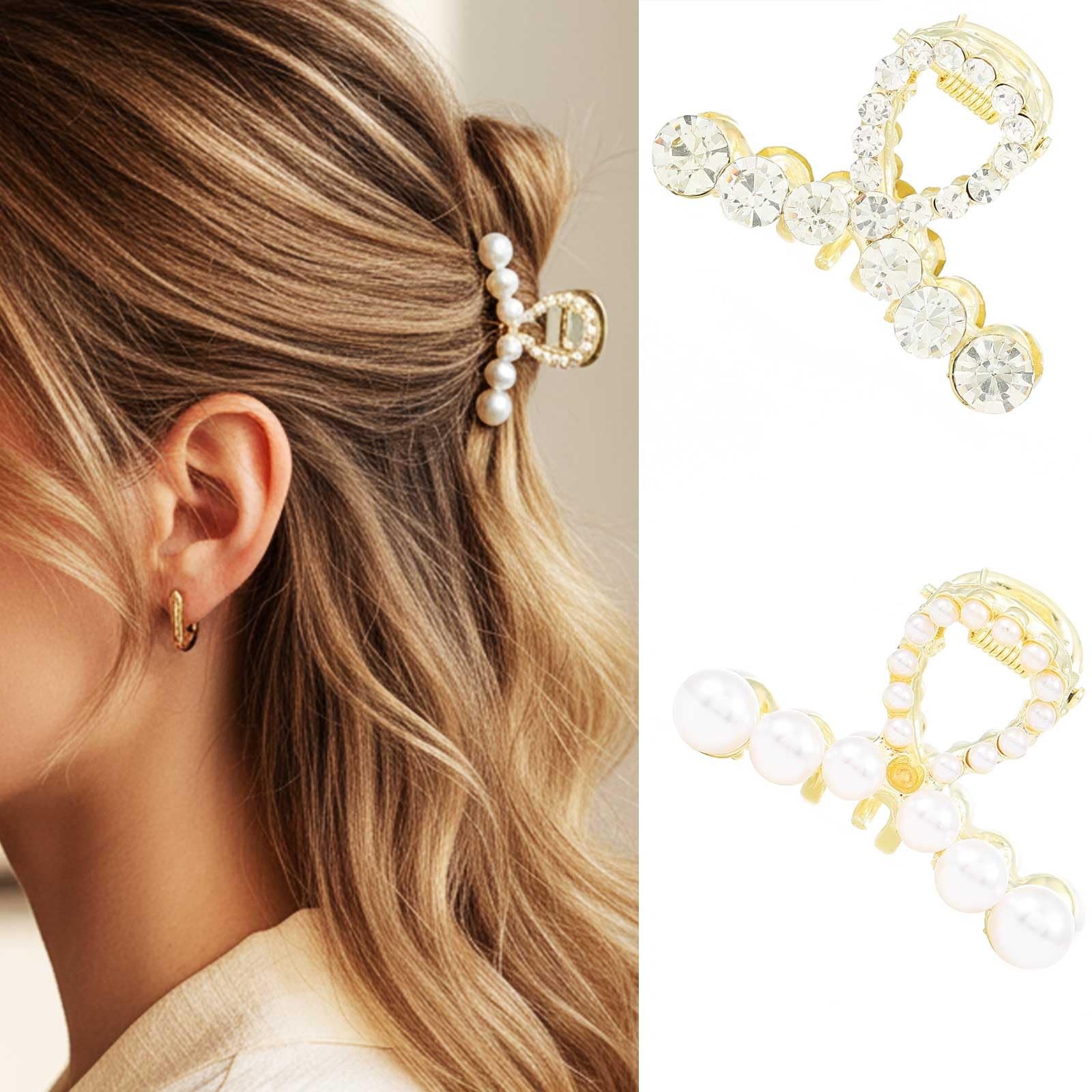 CASDRE Metal Pearl Hair Clips Rhinestone 1 Count (Pack of 1), & Crystal