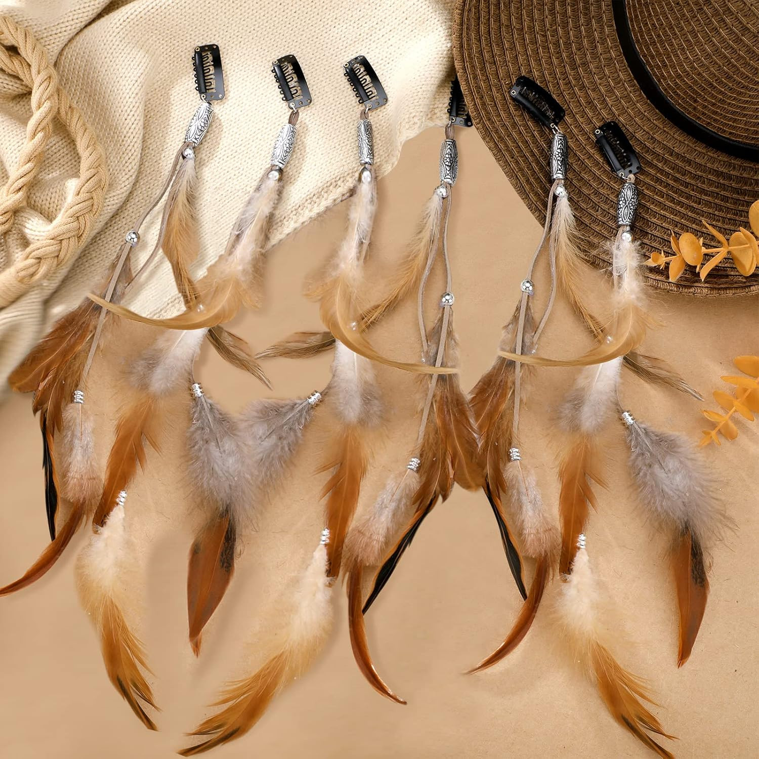 12 Pcs Clip in Hair Feathers Extensions for Women Colored Boho Feather Hair Clip
