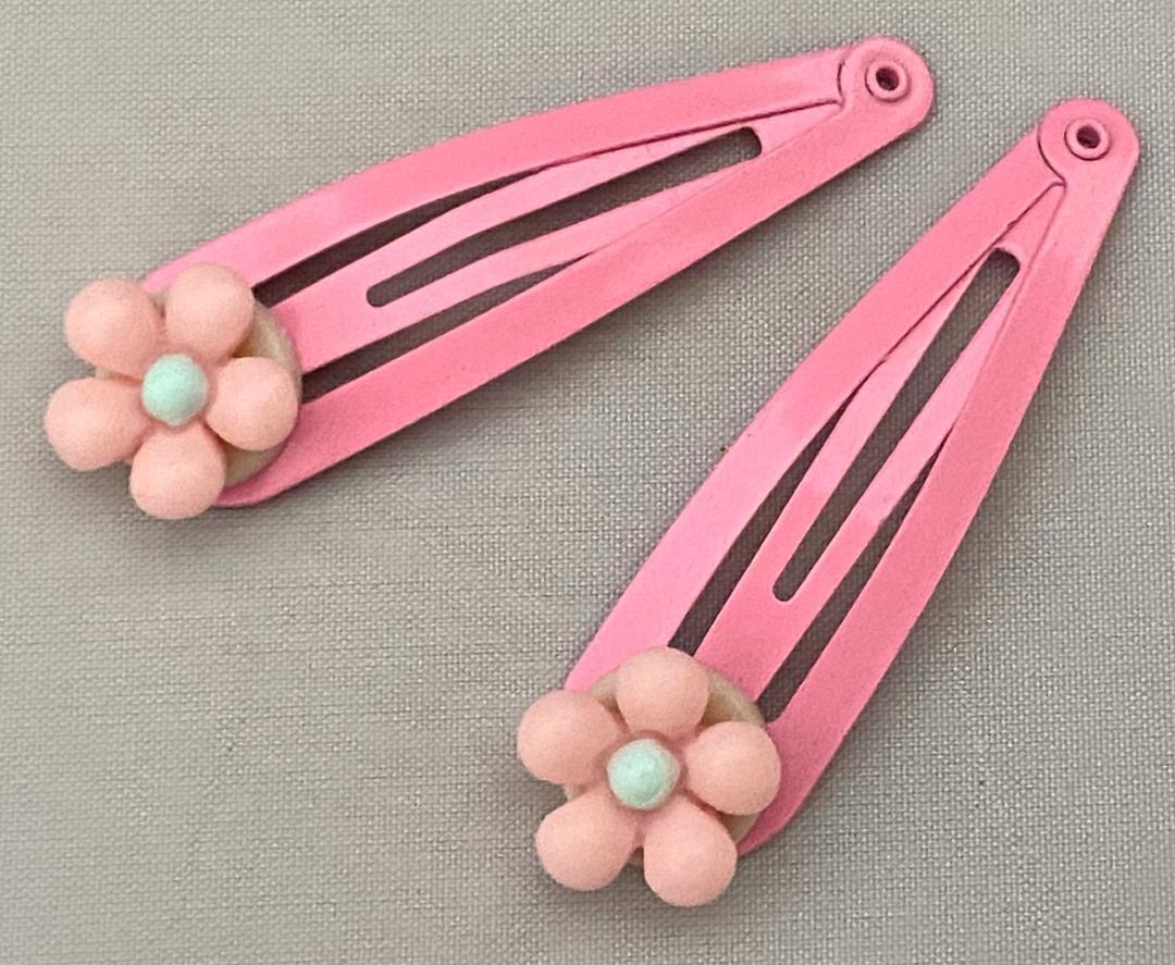 2 PCS COLORED ENAMEL METAL HAIR SNAPS DANITY ACRYLIC FLOWERS FREE USA SHIPPING