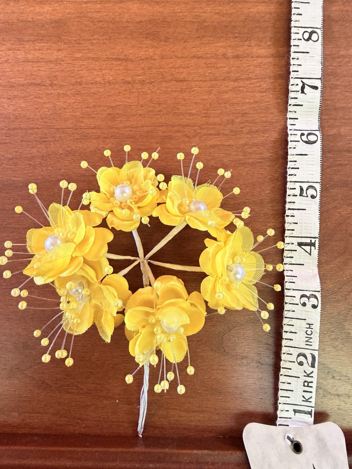 Women’s Handmade Fabric/Plastic Hair Pin Yellow Floral Flower Pearl Beaded
