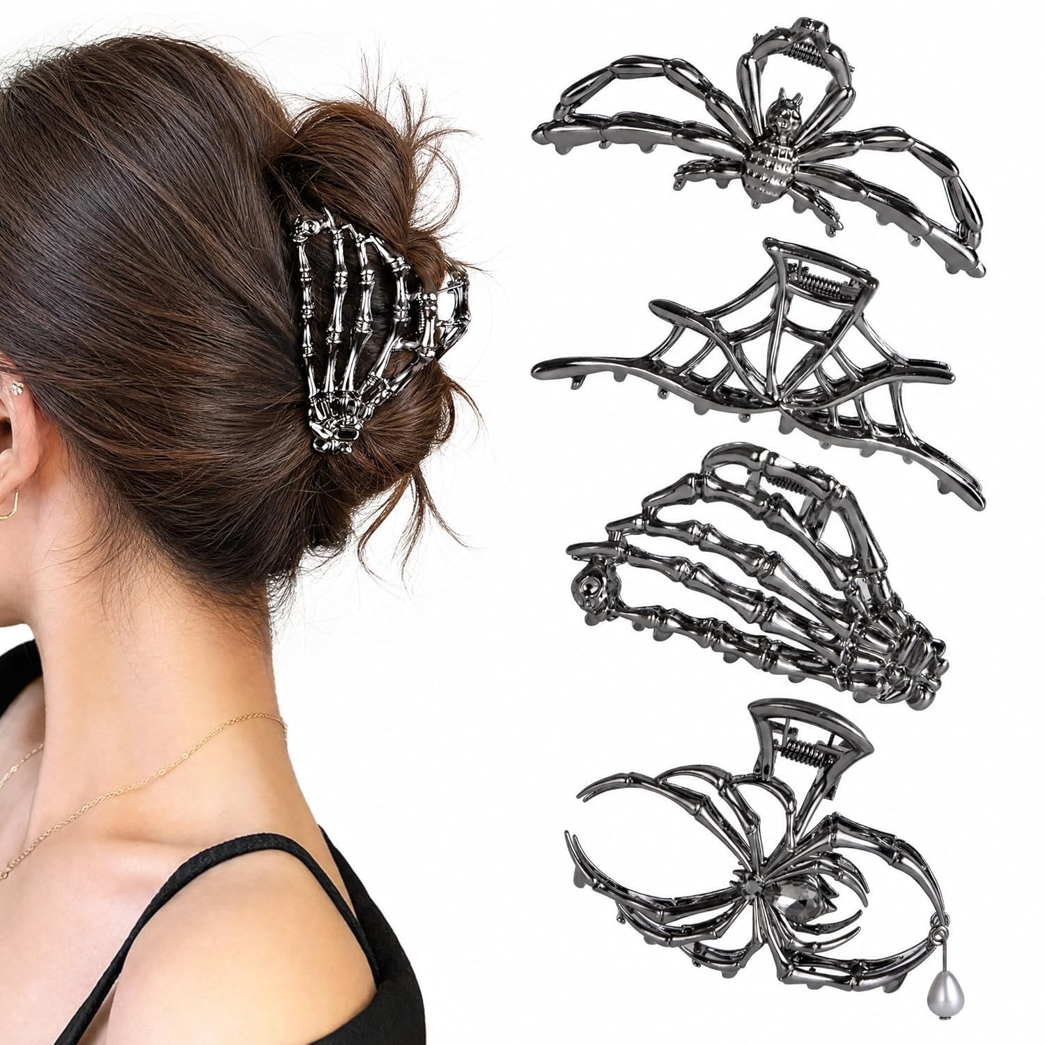 4 PCS Metal Spider Hair Claw Clips for Women, Goth Accessories, black