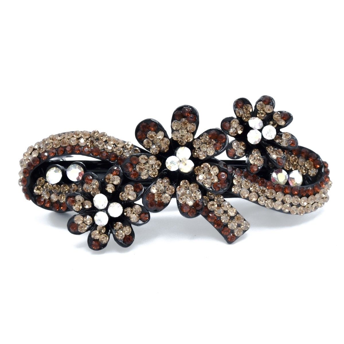 Elegant Crystal Triple Brown Flower Barrette