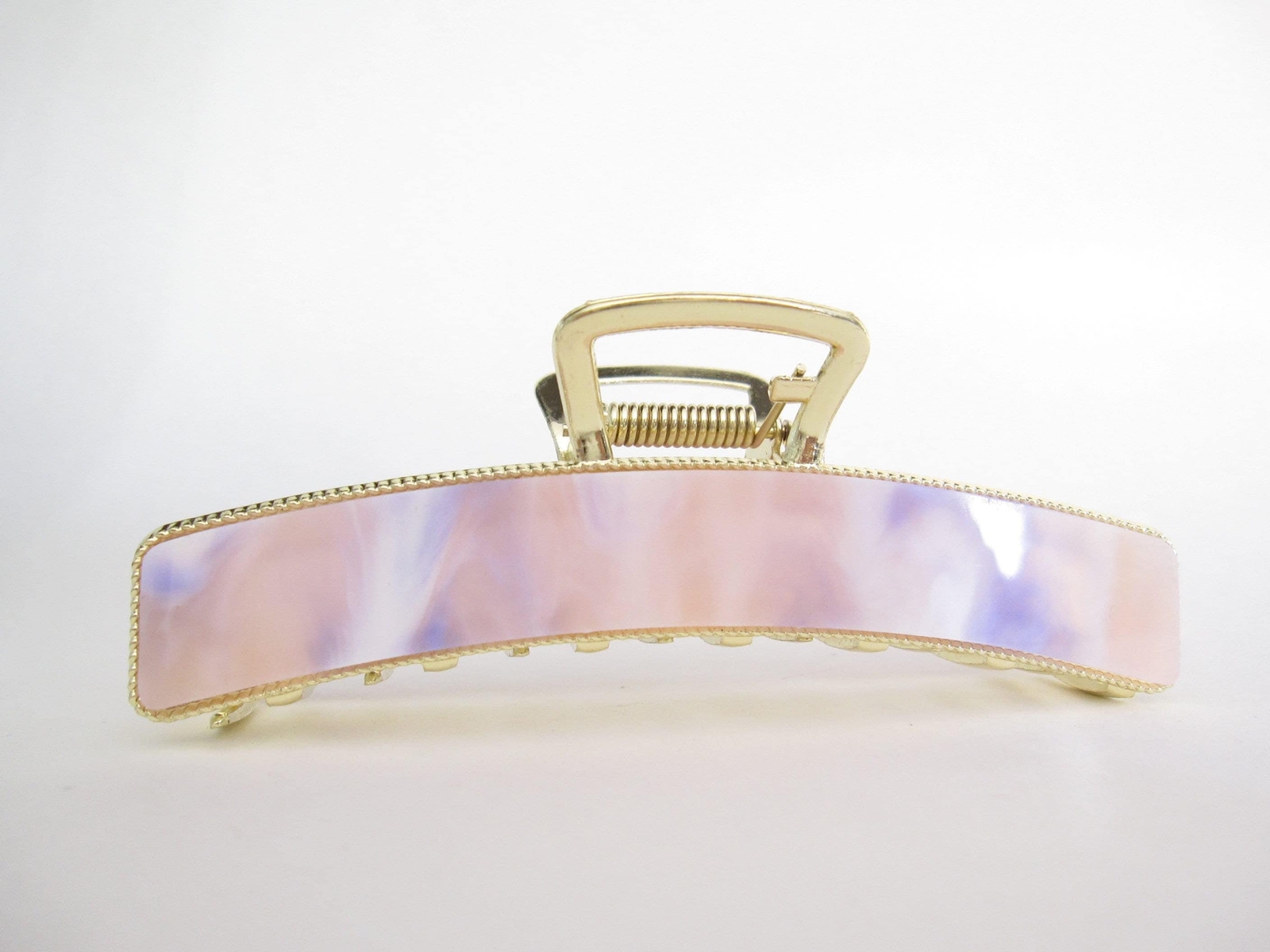 Long gold metal and lavender purple pink marbled acrylic hair claw clip