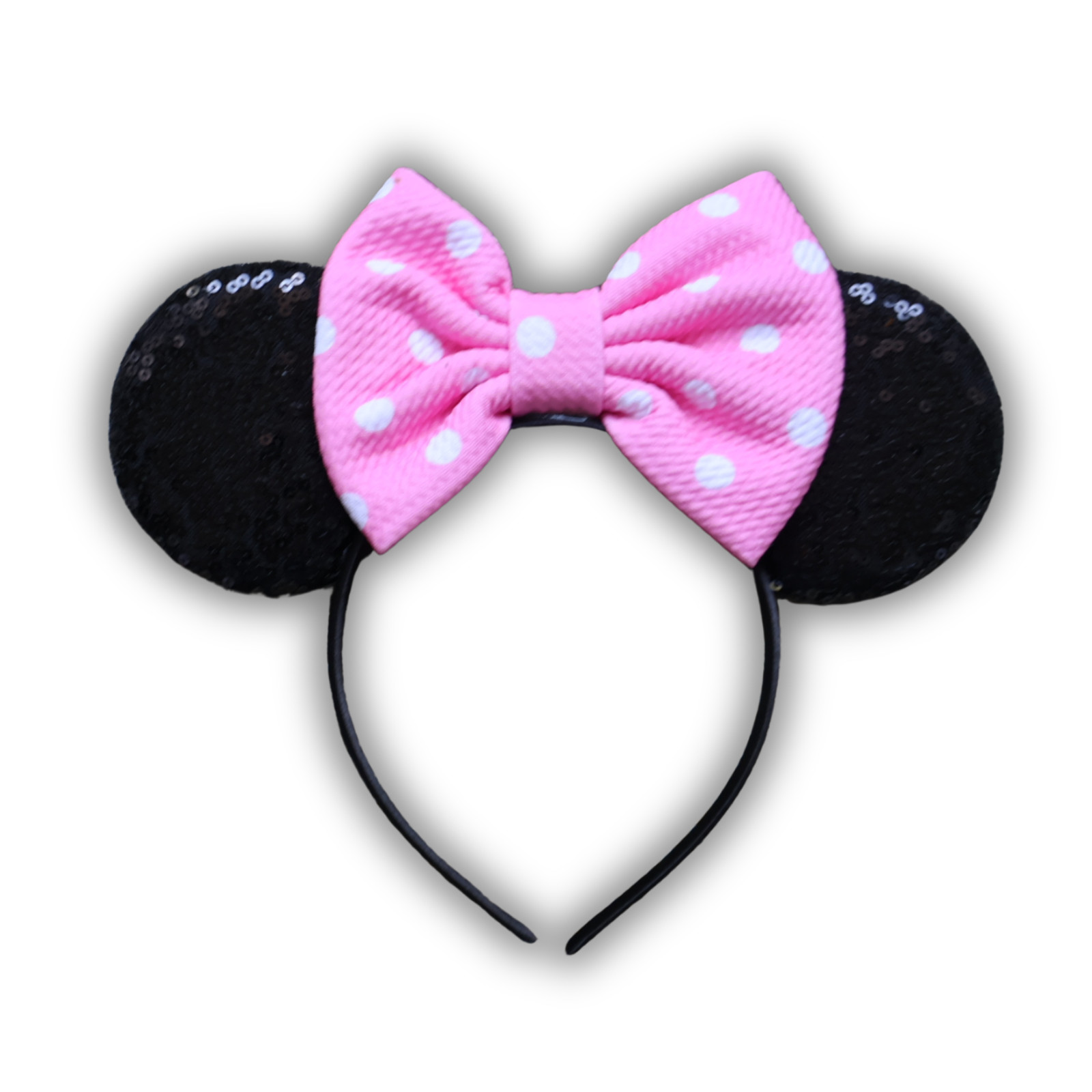 Pink Polka Dot Inspired Mouse Ears Headband Black Sequin Theme Park Costume