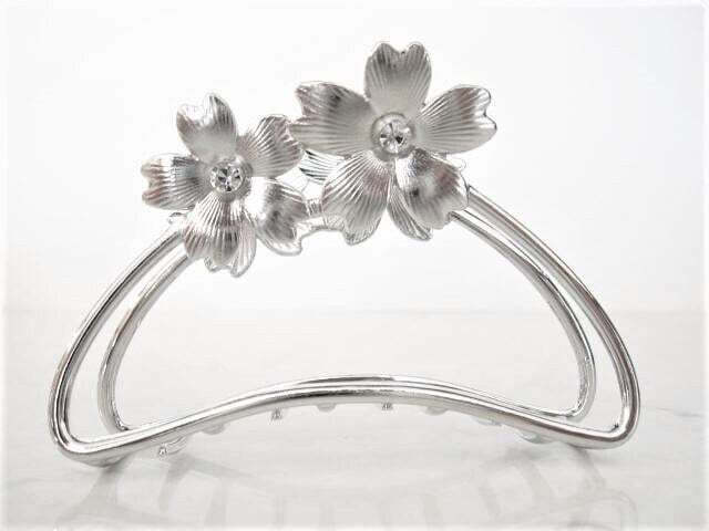 Bronze rose gold silver tone metal hair claw clip with crystals and flowers