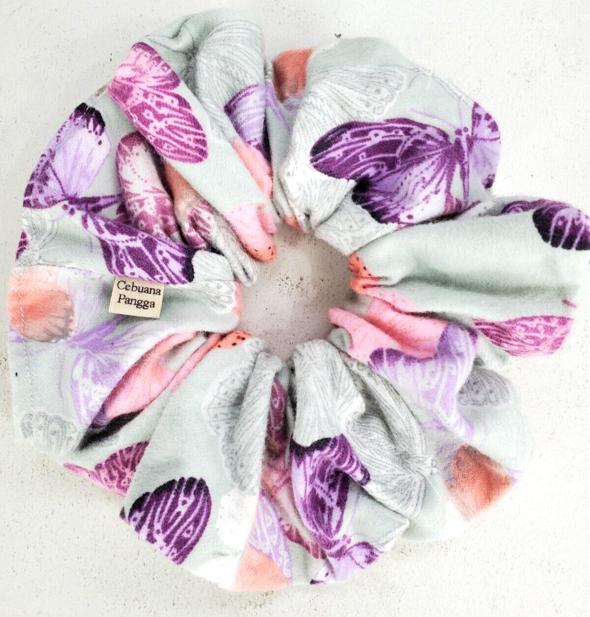 Handmade Women’s Scrunchies size XL Gray Cotton Snuggle Butterfly Print Flannel