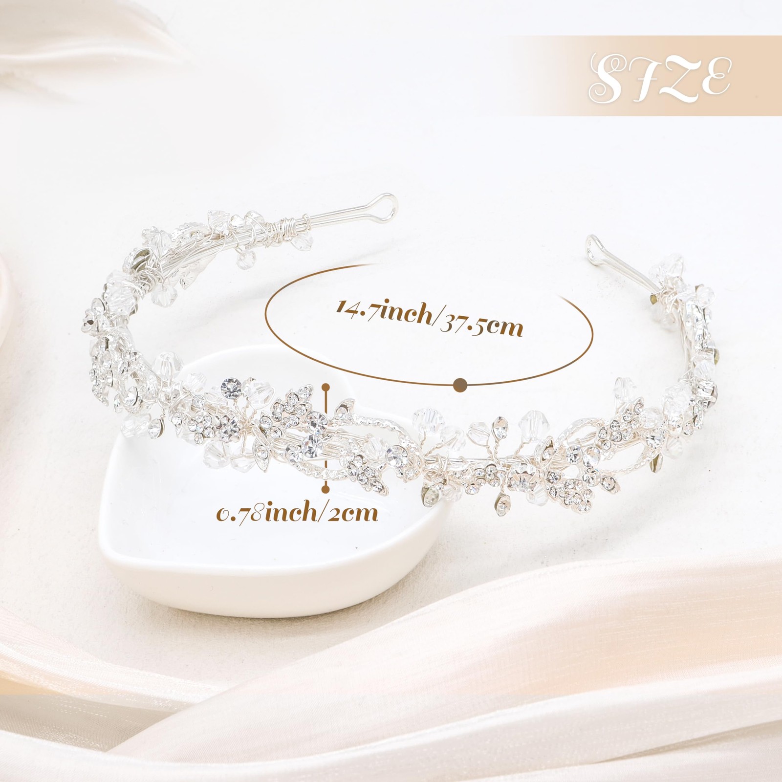 1 PC Bridal Headband Rhinestone Hair Band Headpiece Silver 14 Inch