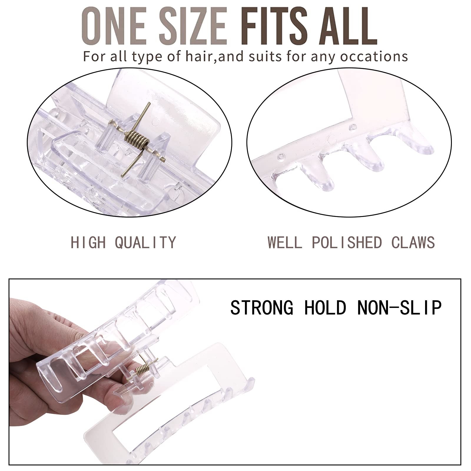 12 Pack Clear Square Claw Clips, Big and 12 Count (Pack of 1), Mixed