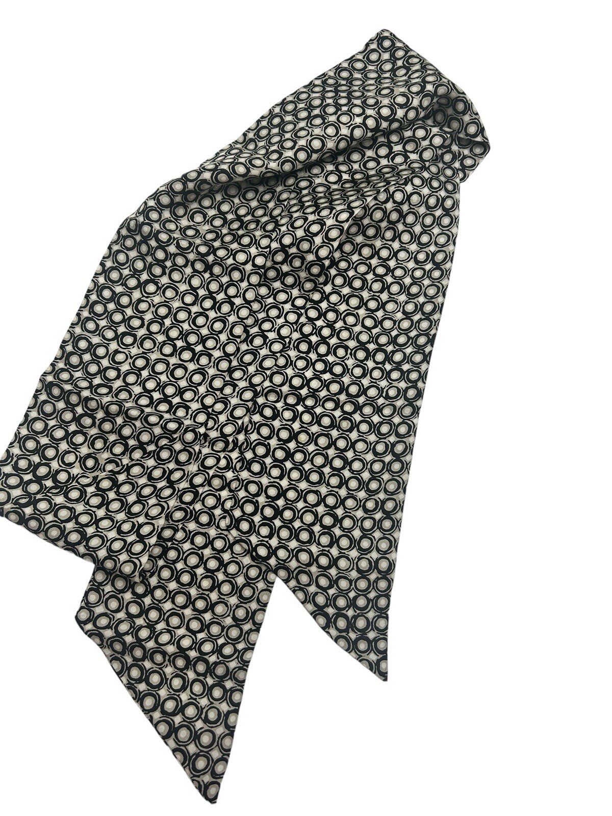 Soft fabric hair or neck tie scarf Black Tan White geometric print S3